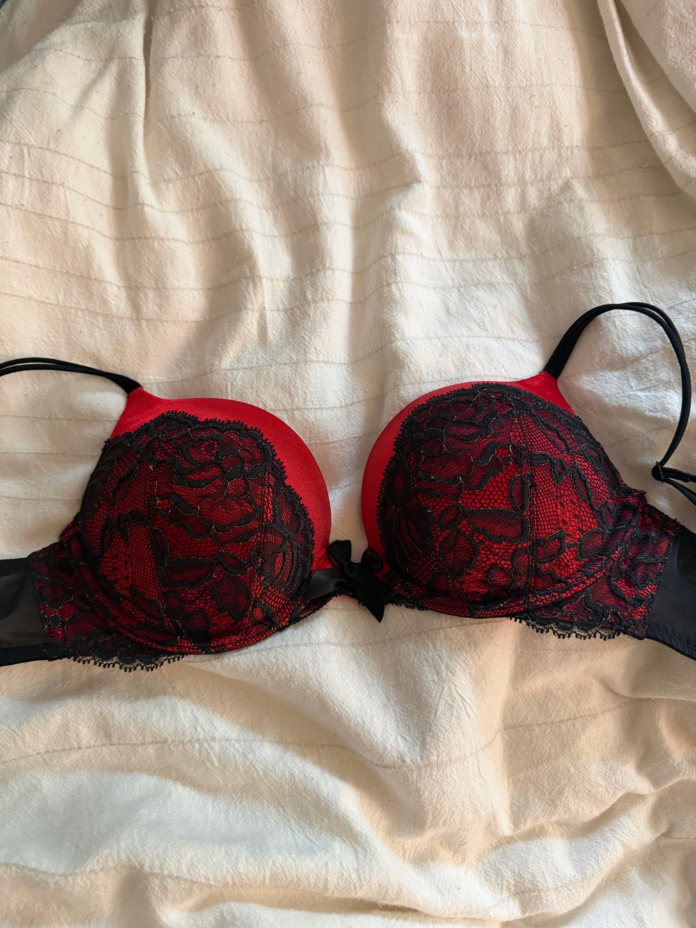 Victoria's Secret Red Bra with Black Lace Overlay